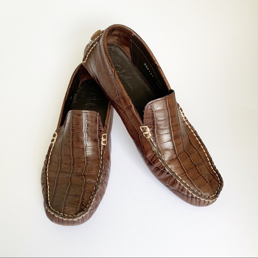 COLE HAAN Crocodile Embossed Driving Moccasins 6.5